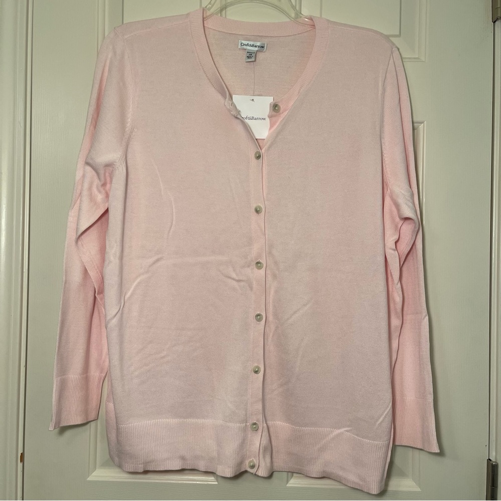 CROFT & BARROW Pink Cardigan Button Down Long Sleeve Top Sweater Plus Sz 2X NEW - Picture 8 of 8